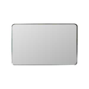 40 in. W x 30 in. H Rectangular Metal Framed Rounded Corner Wall Mounted Bathroom Vanity Mirror in Glossy Brushed Silver
