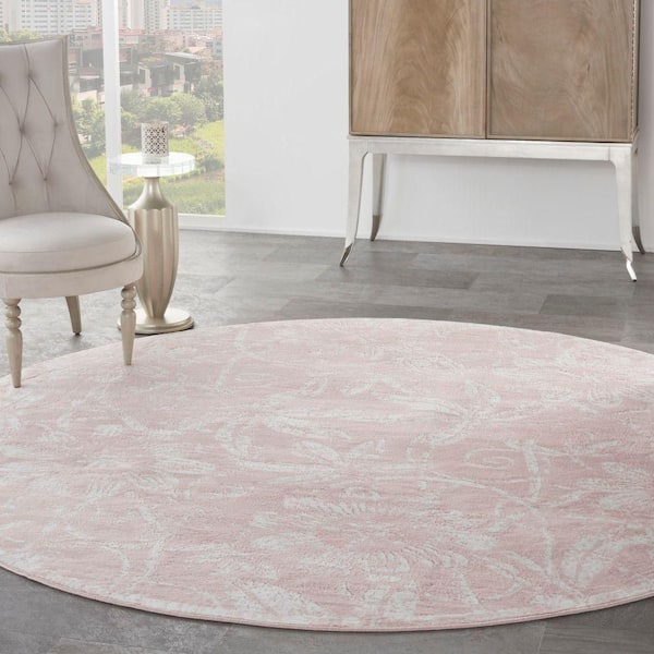 Whimsicle Pink 8 ft. x 8 ft. Floral Contemporary Round Area Rug