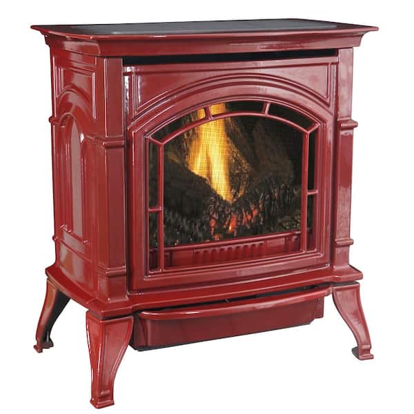 Ashley Hearth Products 31,000 BTU Vent Free Natural Gas Stove Red Enameled Porcelain Cast Iron