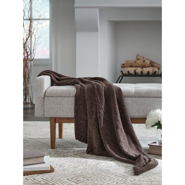 Anawood Brown Textured Polyester Throw Blanket (Set of 3)