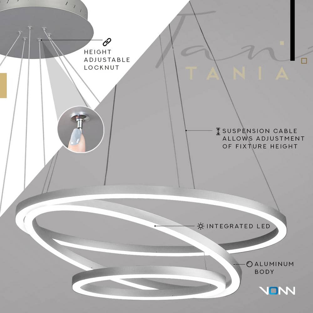 Tania Trio 32-Inch Silver Aluminum LED Chandelier