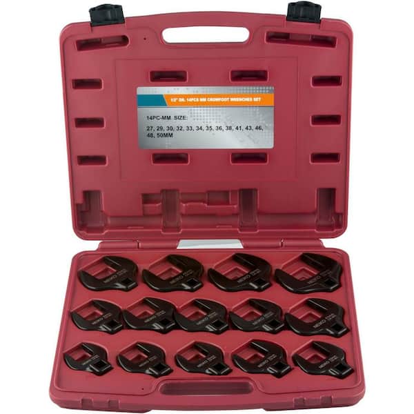 1/2 in. Drive Jumbo Metric Crowfoot Wrench Set, 27 mm to 50 mm, Cr-Mo Steel (14-Piece)