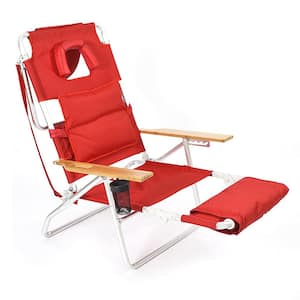 Deluxe 3-in-1 Red Aluminum Reclining Beach Chair