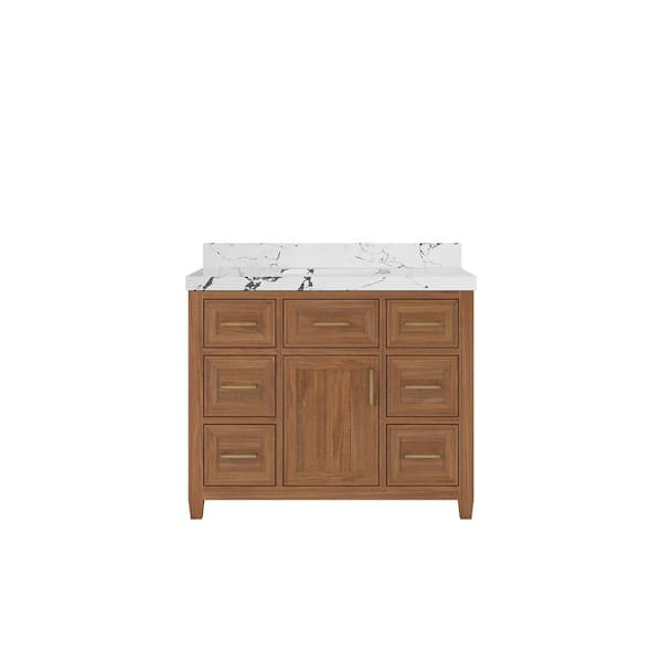 Willow Collections Santa Monica 42 in. W x 22 in. D x 36 in. H Single Sink Bath Vanity in Dark Natural with 2 in. Viola Night Top
