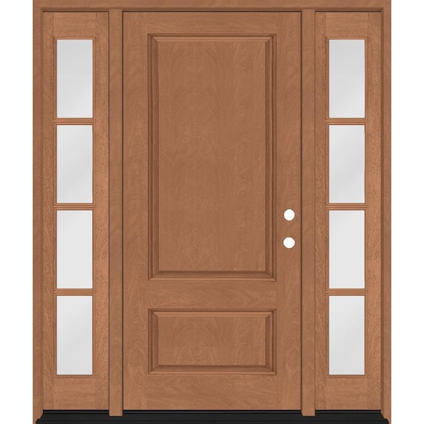 Steves & Sons Regency 64 in. x 80 in. 2Panel 3/4-Squaretop LHIS Autumn Wheat Stain Fiberglass Prehung Front Door w/4Lite Dbl 12in.SL