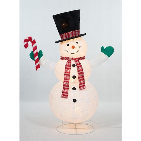 Everstar 60 in. White Light UL Pop-Up Snowman with Candy Cane 