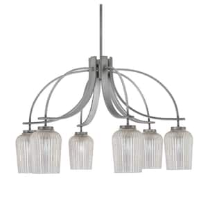Olympia 19 in. 6-Light Graphite Downlight Chandelier Silver Textured Glass Shade