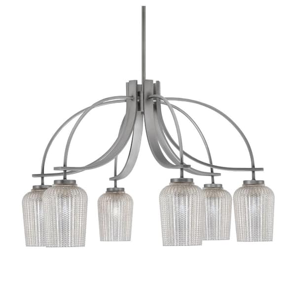 Unbranded Olympia 19 in. 6-Light Graphite Downlight Chandelier Silver Textured Glass Shade