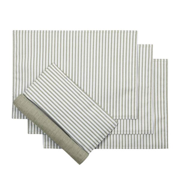 Ellis Curtain Plaza Stripe 18 in. x 12 in. Sage Polyester/Cotton Placemats ( Set of 4)