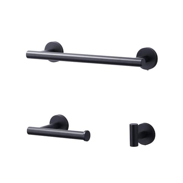 WOWOW 3-Pieces Bathroom Hardware Set in Matte Black