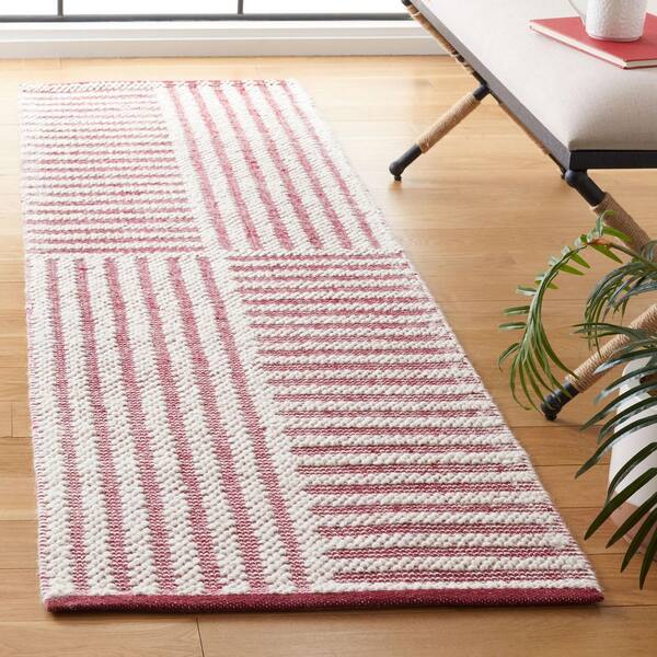Natura 2 ft. x 8 ft. Ivory/Red Striped Abstract Runner Rug