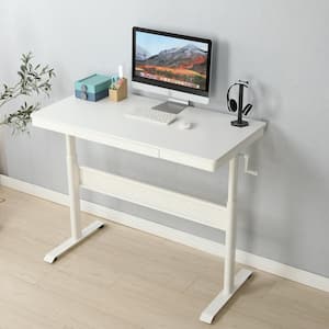 47.24 in. White Metal Adjustable Height Computer Desk with with Metal Drawer