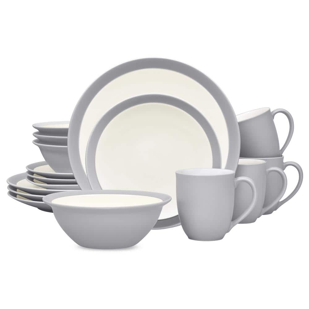 Noritake Colorwave Slate 16-Piece Curve (Gray) Stoneware Dinnerware Set ...