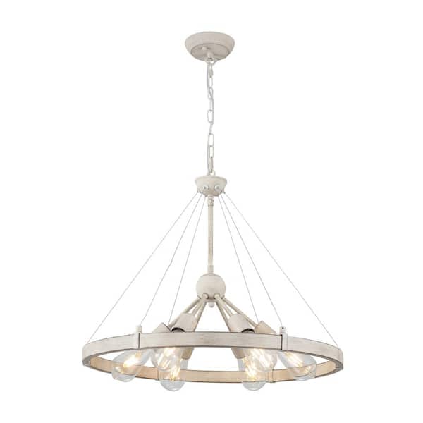 6-Light Yellow and Antique Gray Circle Wagon Wheel Chandelier Sputnik Linear Chandelier for Dining Room Kitchen Island