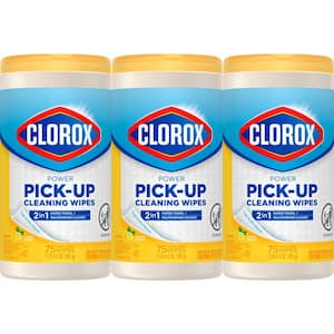 Power Pick-Up Cleaning Wipes, 2 in 1 Paper Towel and Multipurpose Cleaner, Lemon Verbena, 75 Paper Towel Wipes (3-Pack)