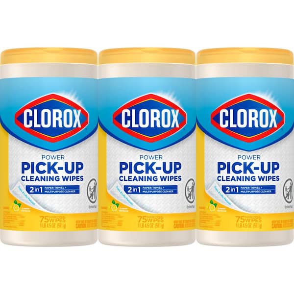 Power Pick-Up Cleaning Wipes, 2 in 1 Paper Towel and Multipurpose Cleaner, Lemon Verbena, 75 Paper Towel Wipes (3-Pack)
