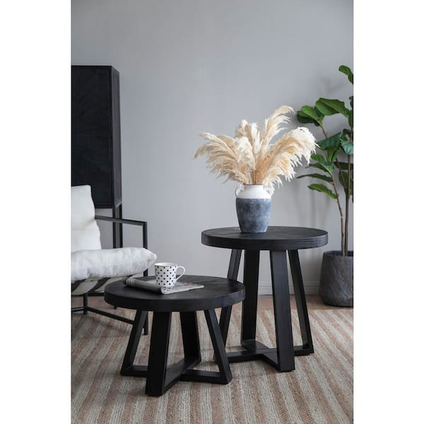 A&B Home 23.6 in. Black Round Wood End Table