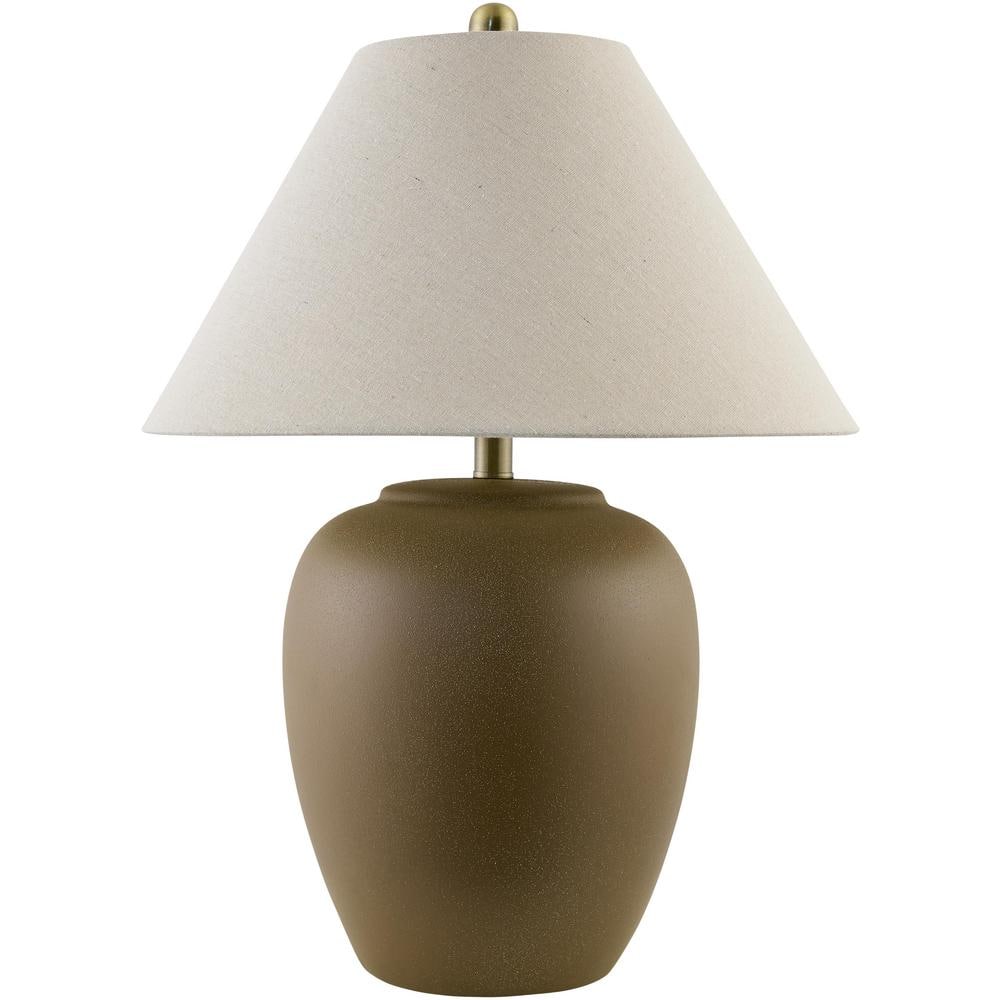 Eustacia Brown Ceramic Table Lamp with Beige Linen Shade