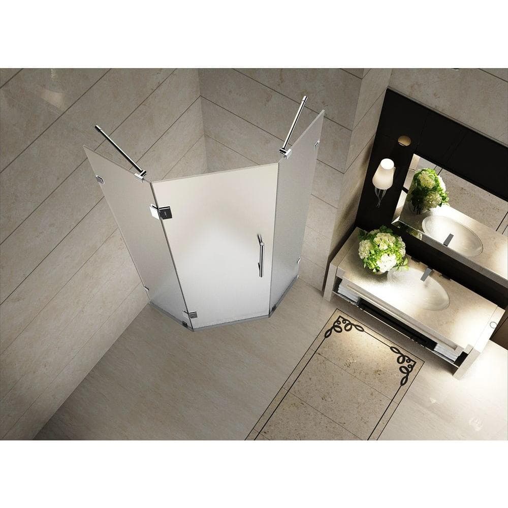 Neoscape 36" x 72" Chrome Frameless Frosted Glass Pivot Shower Door