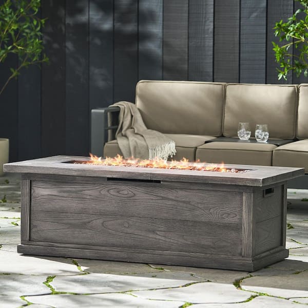 56 in. Stone Gray Rectangular Propane Outdoor Fire Pit