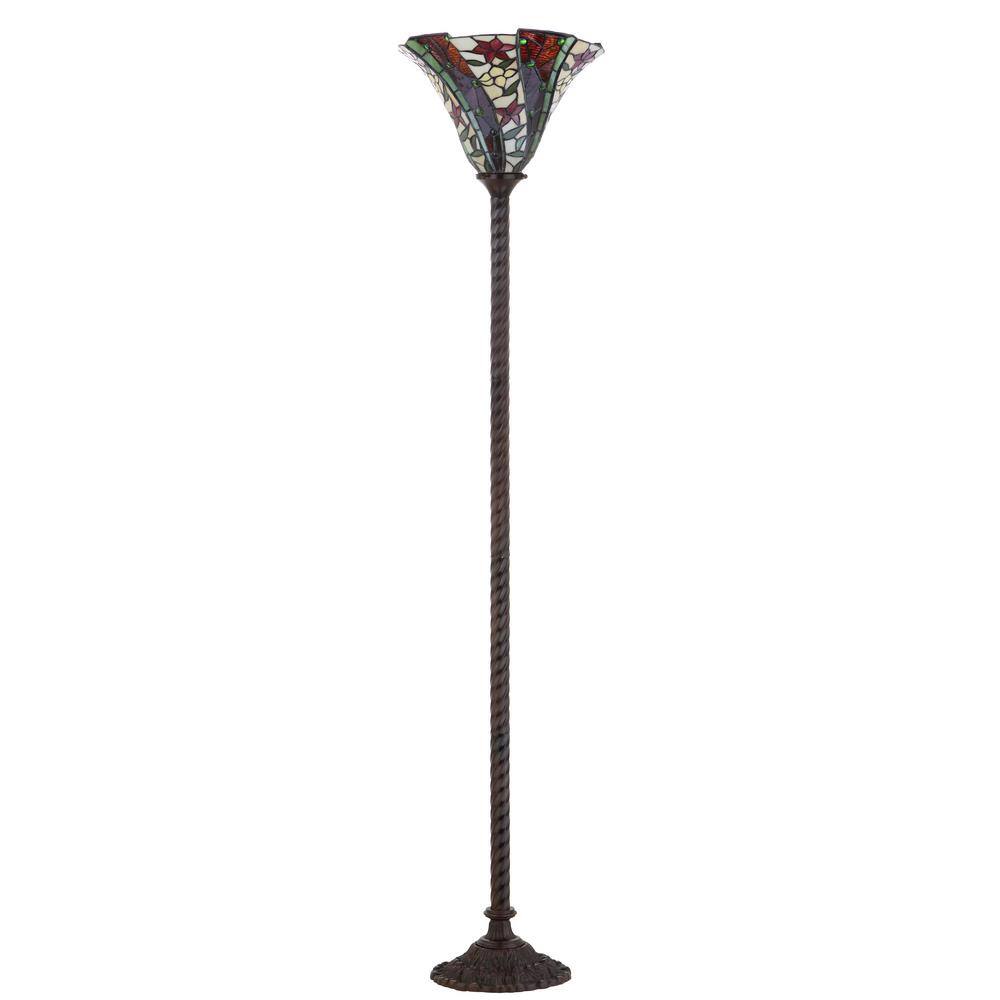 Williams 71" Bronze Torchiere with Stained Glass Shade