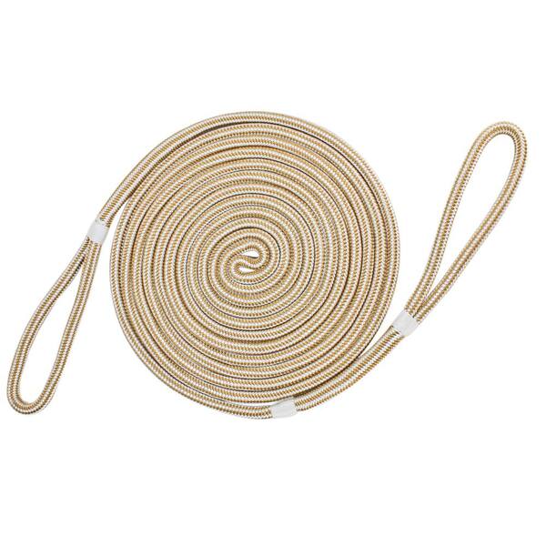 Double Braided Nylon Dock Line Boat Mooring Rope 1/2" x 35' White/Gold