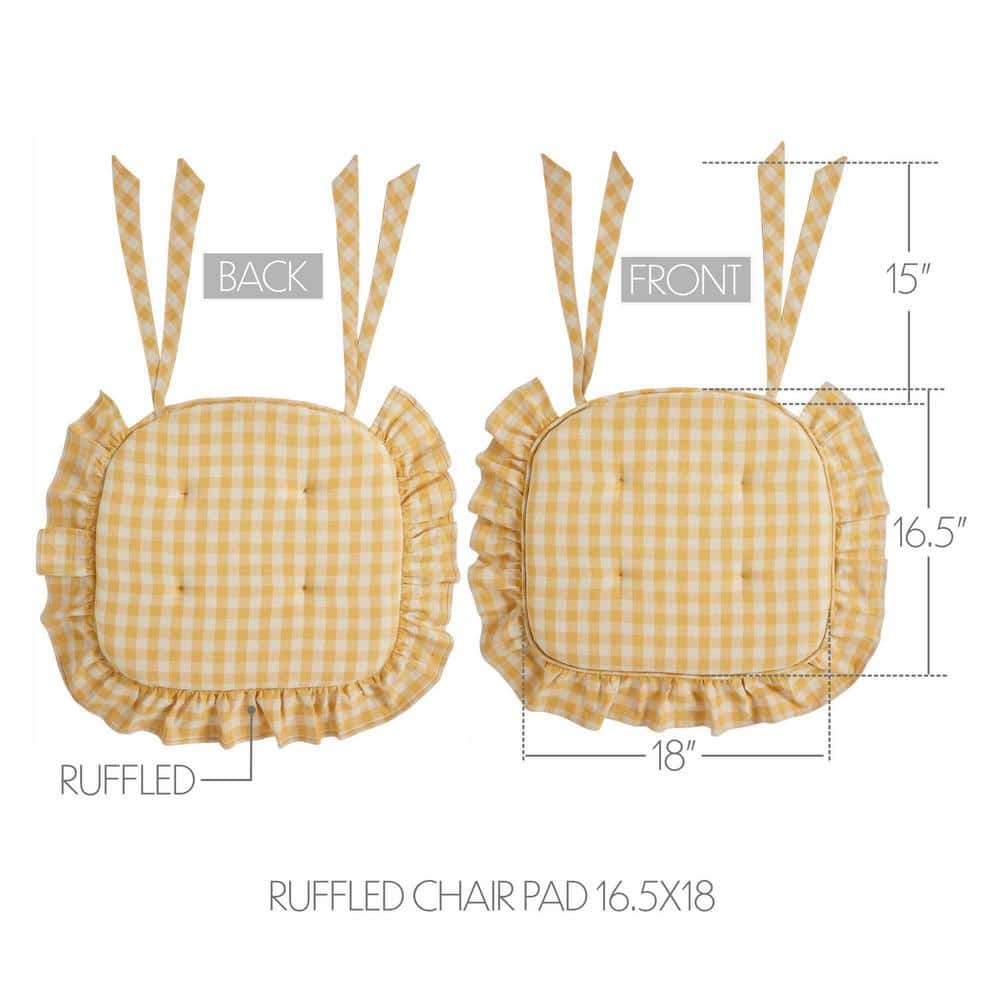 Vintage Yellow and White Checkered Cotton Ruffled Chair Pad