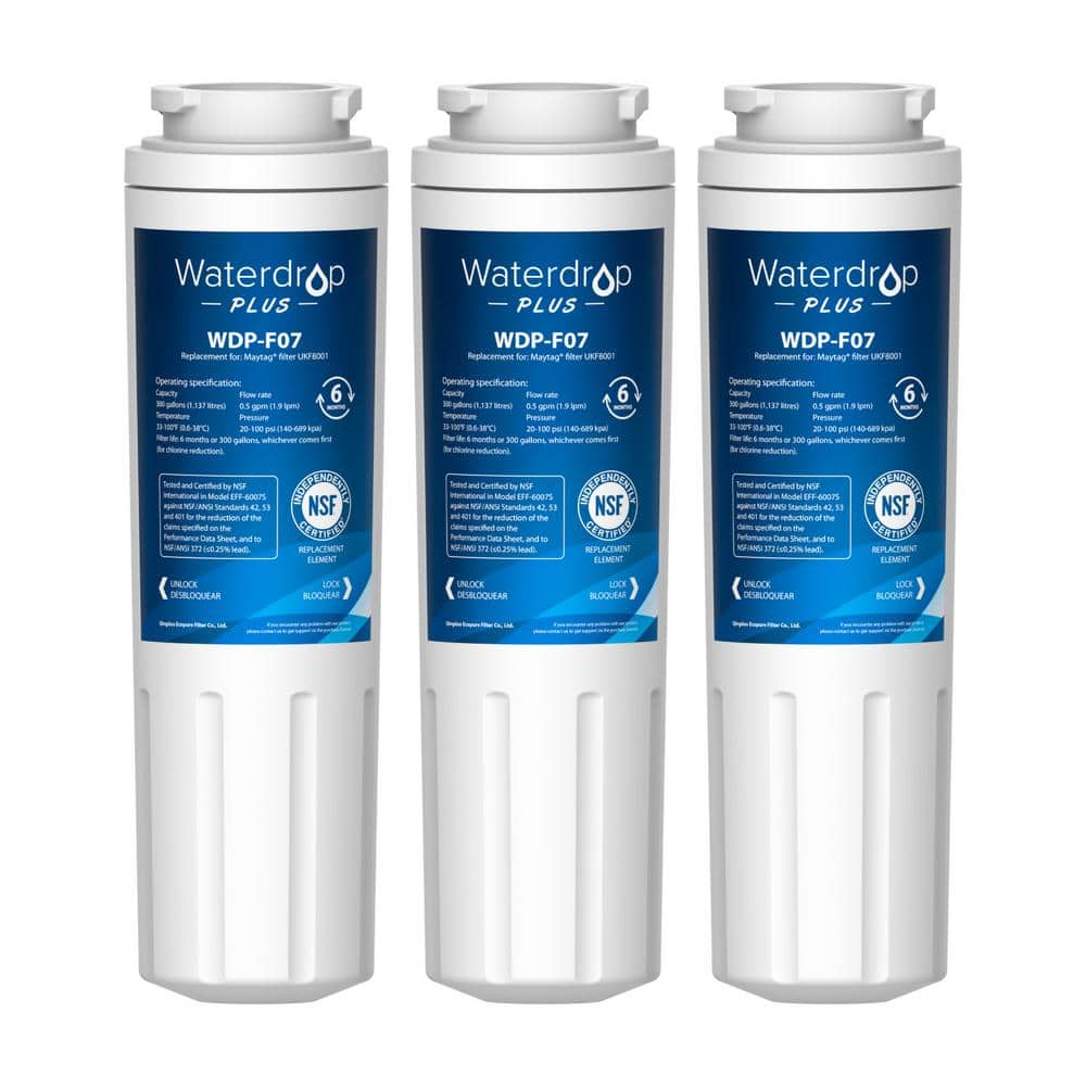 Waterdrop WDP-F07-3 Refrigerator Water Filter, Replacement for Whirlpool  EDR4RXD1, EveryDrop Filter 4, UKF8001AXX-200(3-Pack) B-WDP-F07-3 - The Home  Depot