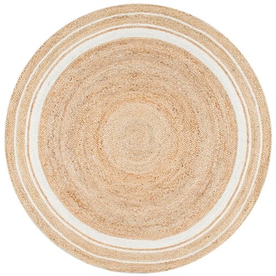 Rikki Braided Border Jute Off-White 8 ft. Round Rug