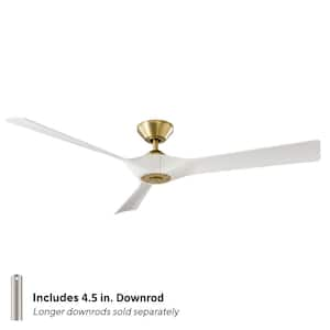 Torque 58 in. Smart Indoor Outdoor 3-Blade Ceiling Fan Satin Brass Matte White with Remote Control