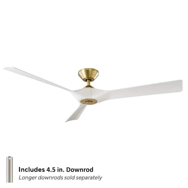 Torque 58 in. Smart Indoor Outdoor 3-Blade Ceiling Fan Satin Brass Matte White with Remote Control