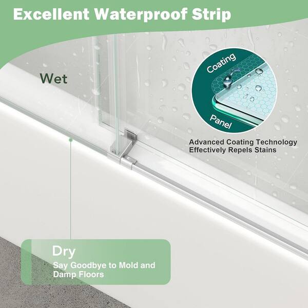 EASYWORC 55-60 in. W x 60 in. H Sliding Tub Door in Brushed Nickel