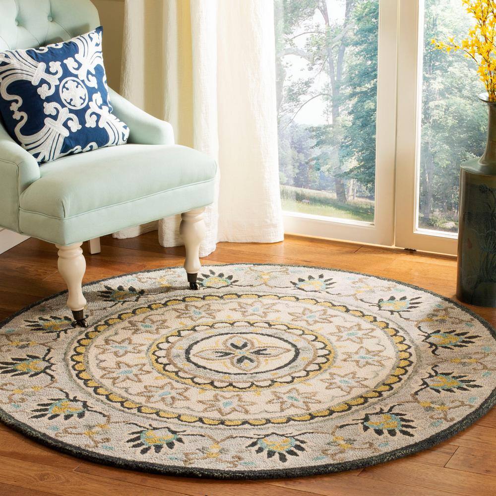 Sunshine Floral Tufted Round Wool Rug - 59 in Diameter