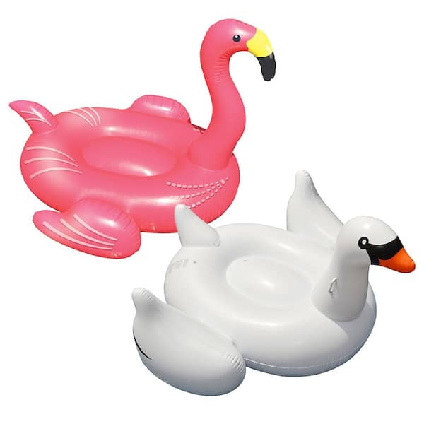 Swimline Giant White Swan and Flamingo Swimming Pool Float Combo (2-Pack)