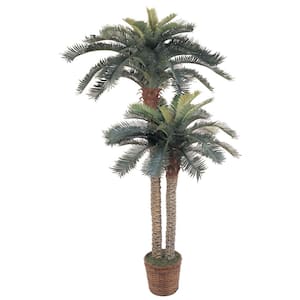 6 ft. Artificial and 4 ft. Artificial Sago Palm Double Potted Silk Tree