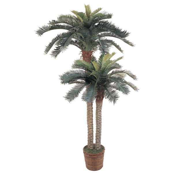 Nearly Natural 6 ft. Artificial and 4 ft. Artificial Sago Palm Double Potted Silk Tree