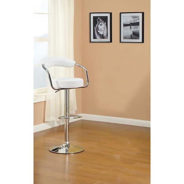 40 in. Adjustable White Faux Leather Low Back Metal Bar Stools (Set of 2)