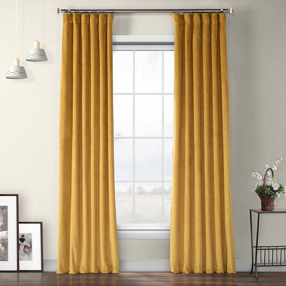 Exclusive Fabrics & Furnishings Aztec Gold Velvet Rod Pocket Room Darkening  Curtain   18 in. W x 18 in. L VPYC 18 18   The Home Depot