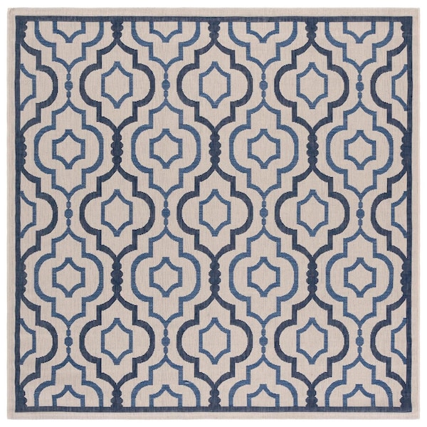 Courtyard Beige/Navy 7 ft. x 7 ft. Floral Trellis Indoor/Outdoor Square Area Rug