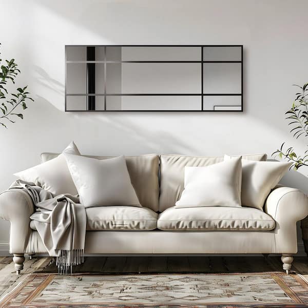 24 in. W x 63 in. H Black Metal Window Pane Mirror Ornate Accent Wall Mirror Bathroom Mirror Mantel Mirror Wall Decor