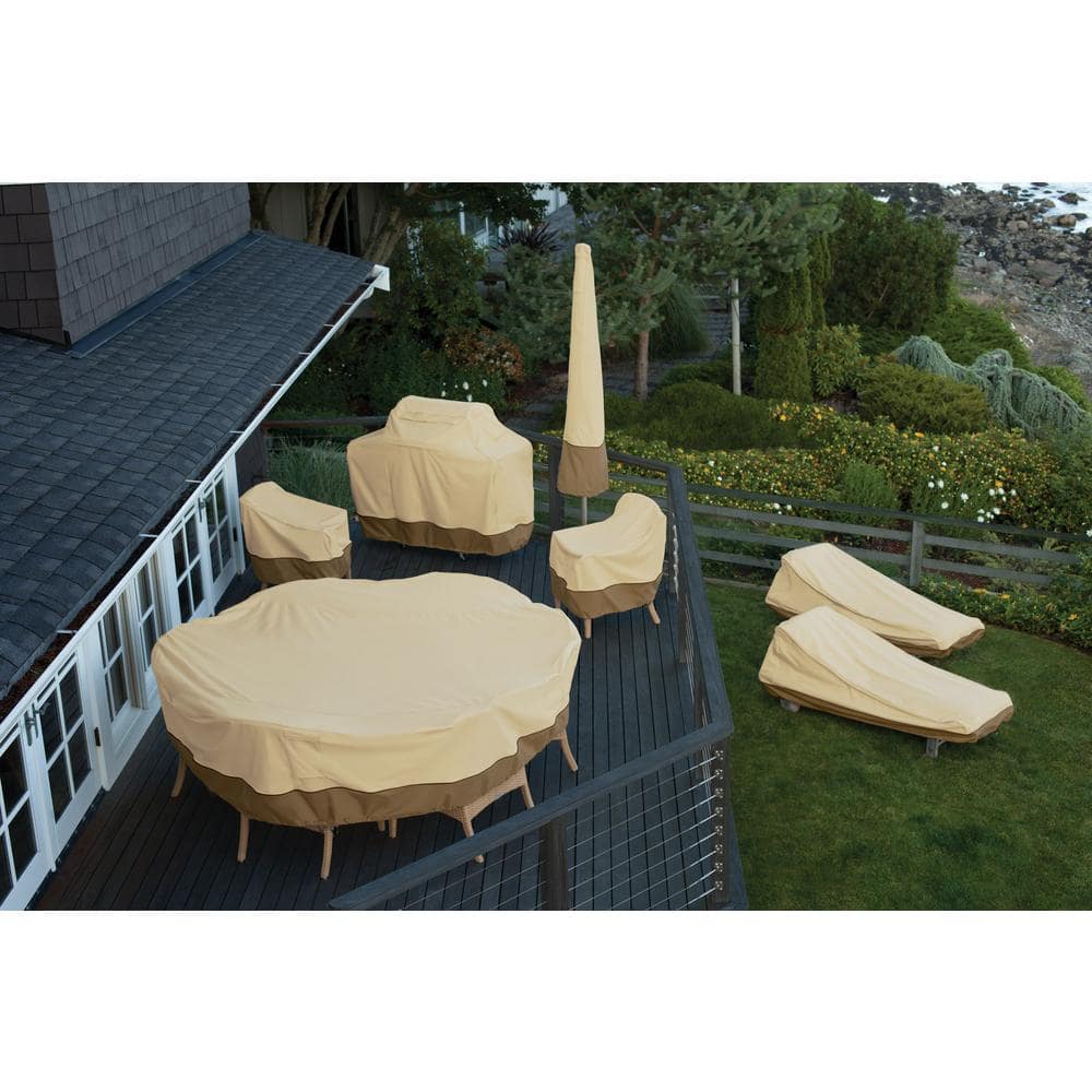 Tan and Brown Heavyweight Polyester Square Patio Furniture Cover