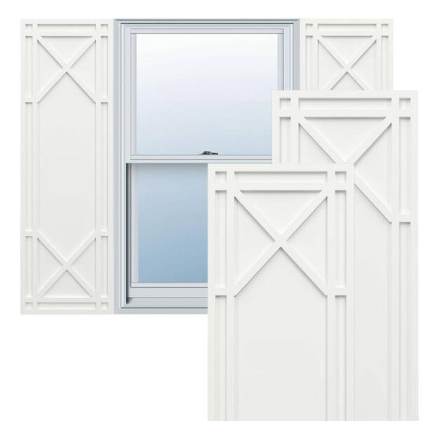 Ekena Millwork True Fit PVC 12 in. W x 32 in. H Raised Panel Vinyl Shutters Pair in Unfinished