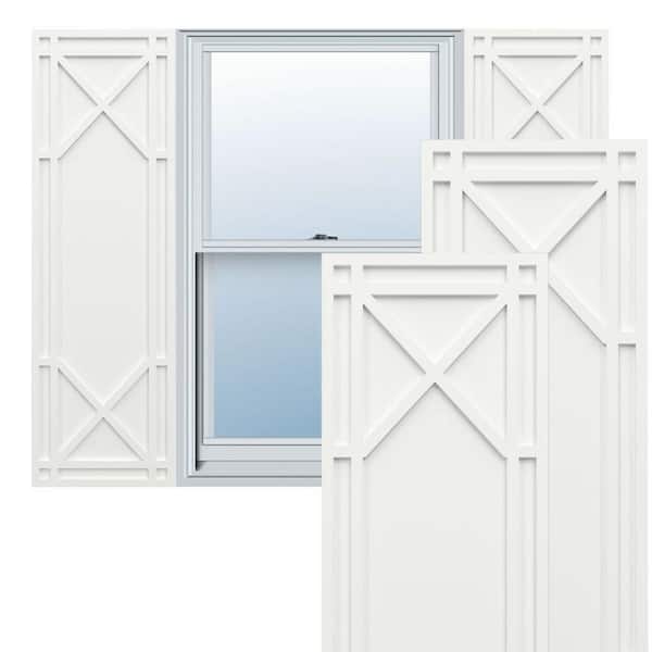 Ekena Millwork True Fit PVC 18 in. W x 26 in. H Raised Panel Vinyl Shutters Pair in Unfinished