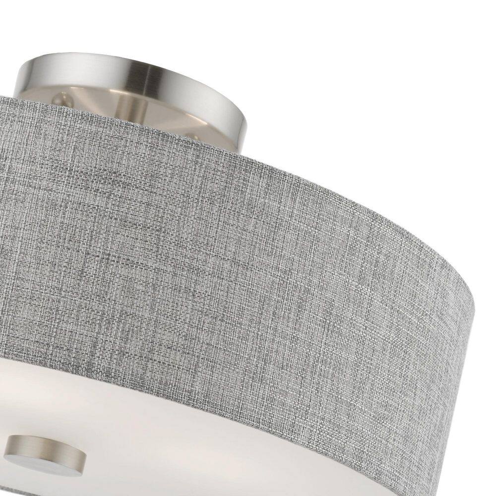 Dakota 15" Brushed Nickel & Shiny White Drum Semi-Flush Mount