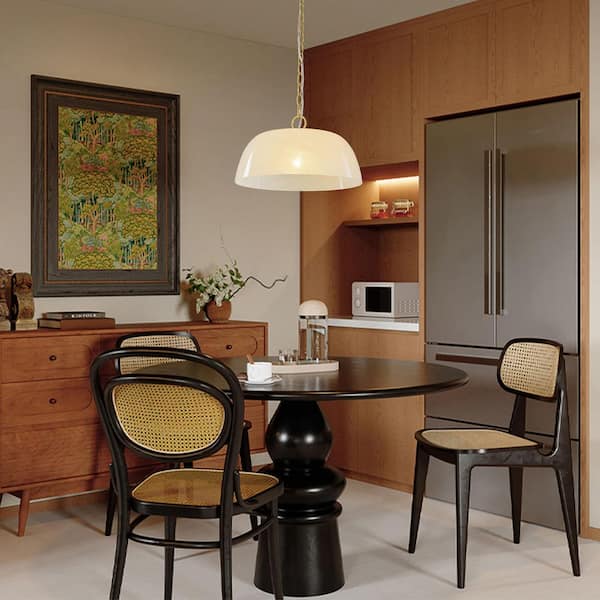 Suavidad 1-Light 14.8 in.W Brass Modern Bowl Pendant Light with Abstract Glass for Kitchen/Living Room