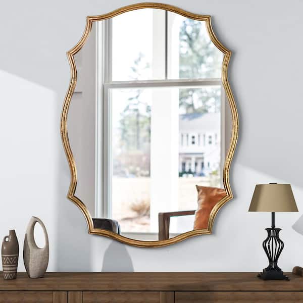 THKSHOUZ Antiqued Gold 25 in. W x 35 in. H Vintage Irregular Resin Decorative Mirror