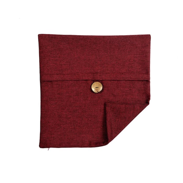 Lush Decor Clayton Red Woven Button 20 in. x 20 in. Throw-Pillow Cover Single