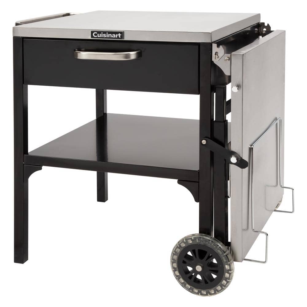 Cuisinart Black and Stainless Steel Outdoor Prep Table with Wheels