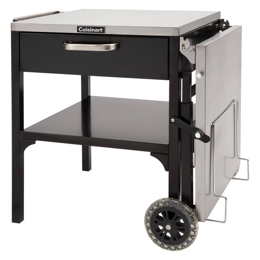 Cuisinart Black and Stainless Steel Outdoor Prep Table with Wheels