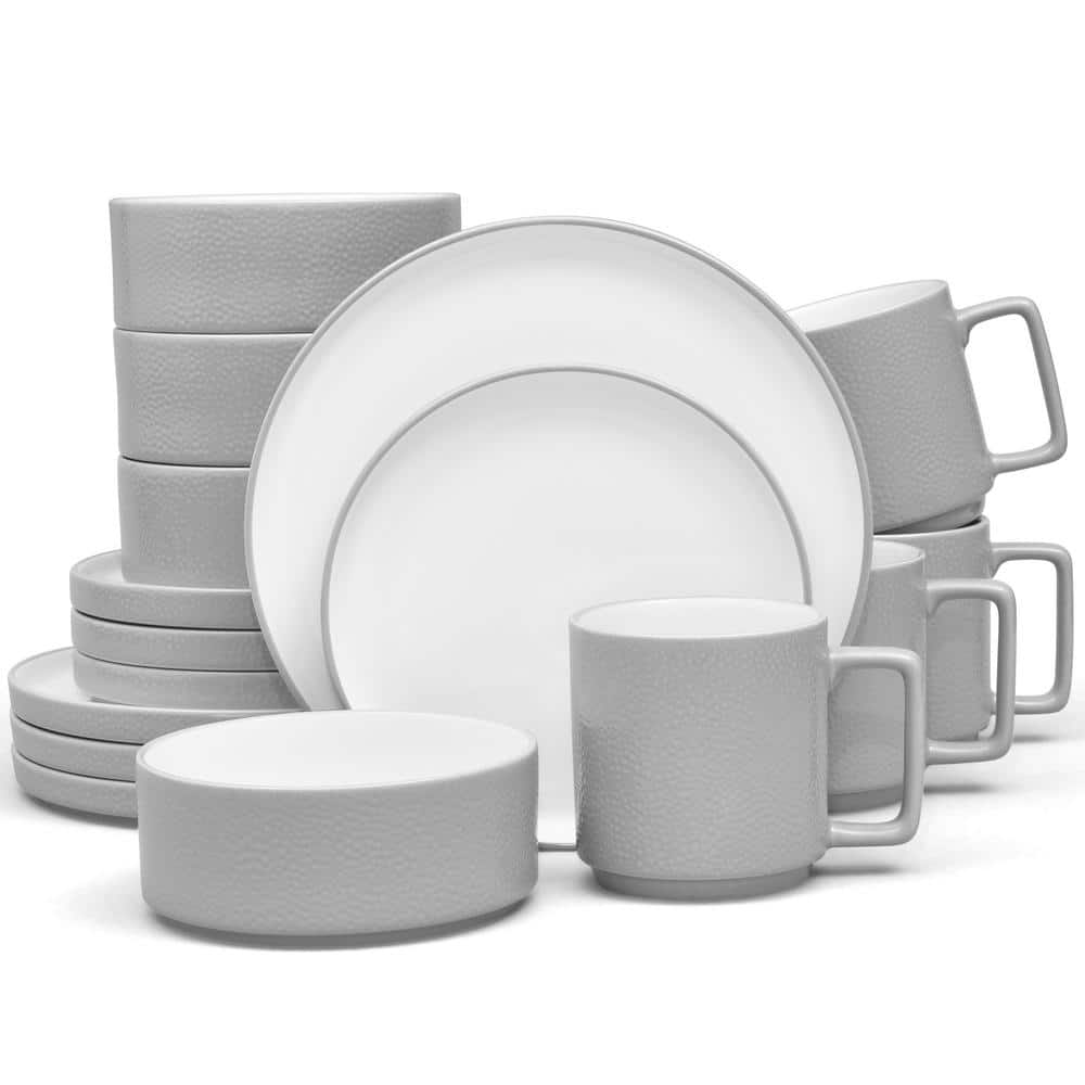 Noritake Colortex Stone 16-Piece (Grey) Porcelain Stax Dinnerware Set, Service for 4